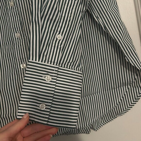 Gap Cotton Poplin Big Shirt in Green Stripe (size Petite XS) - NEW with tags - Picture 2 of 4